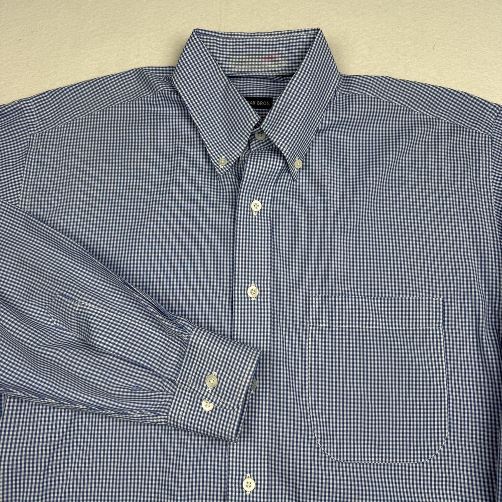 Gitman Bros. Shirt Mens Medium Blue Check Cotton Long Sleeve Button Up USA